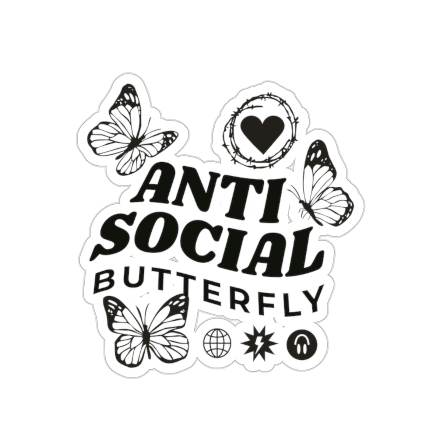 Anti Social Butterfly, Goth Aesthetic Sticker