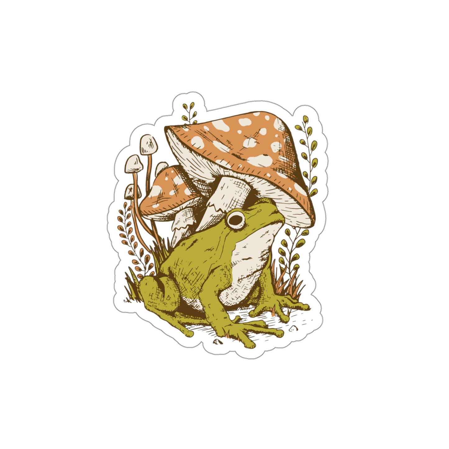 Cottagecore Aesthetic Mushrooms and Frog Sticker
