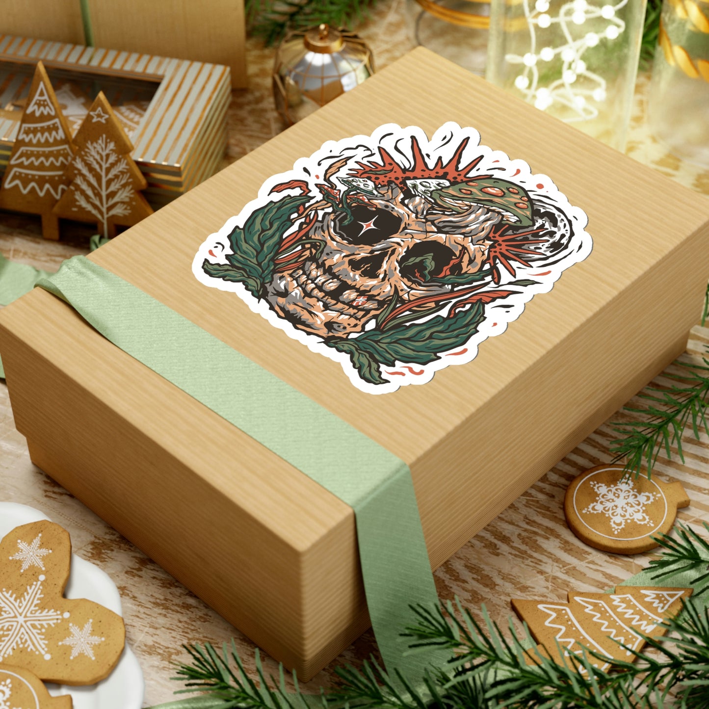Cottagecore Skull and Mushrooms Floral Sticker