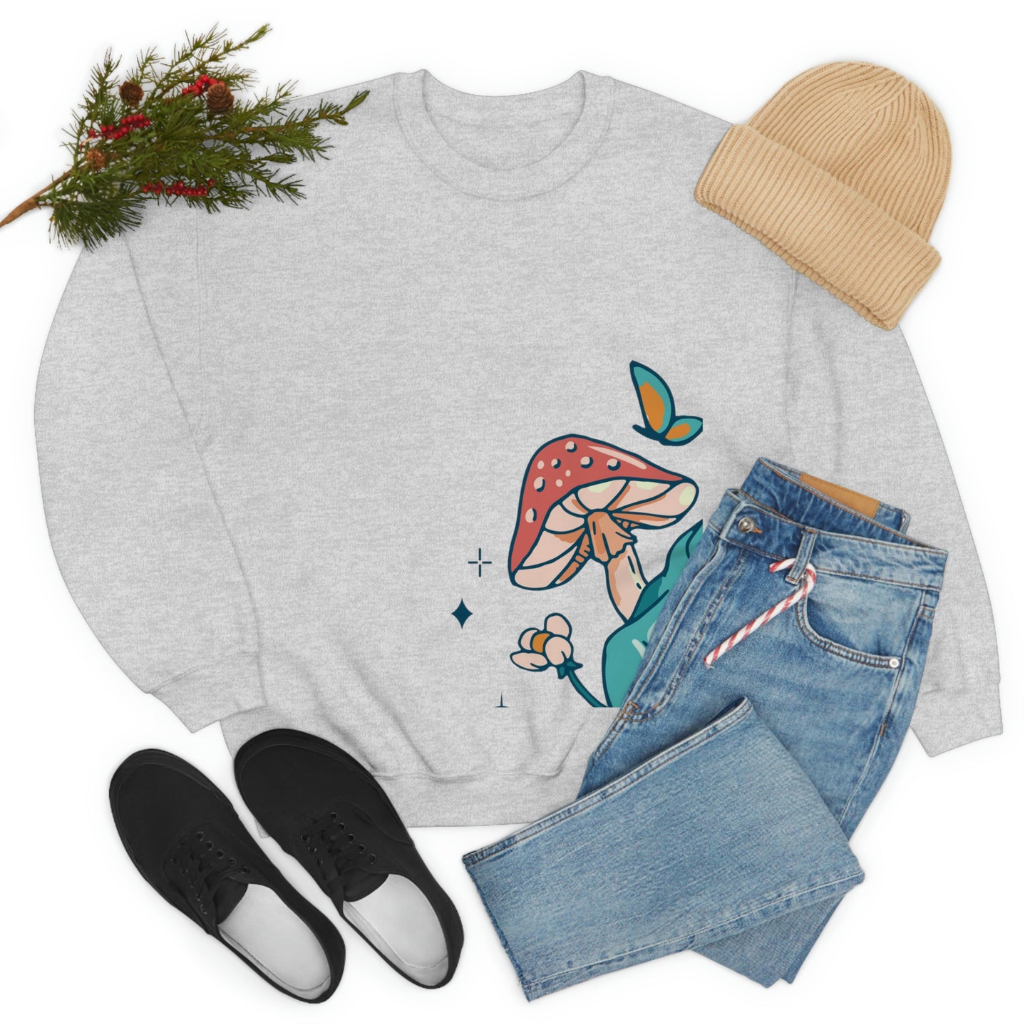 Cottagecore Aesthetic Mushrooms and Frog Sweatshirt