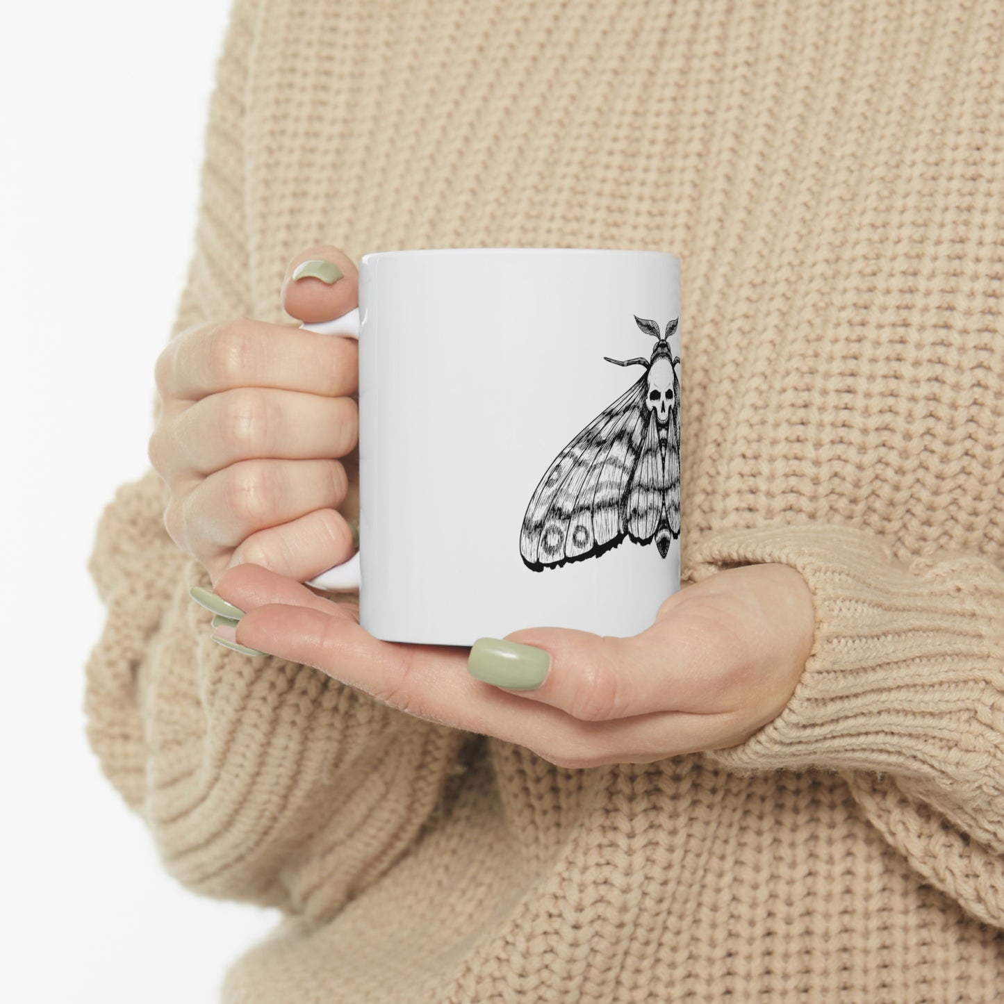 Ink Moth Skull White Ceramic Mug
