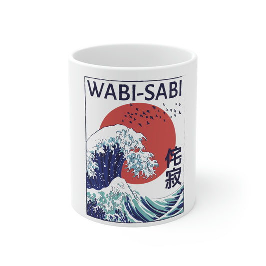 Indie Japanese Art, Japan Streeetwear Retro, Japanese Aesthetic Wave White Ceramic Mug 11oz