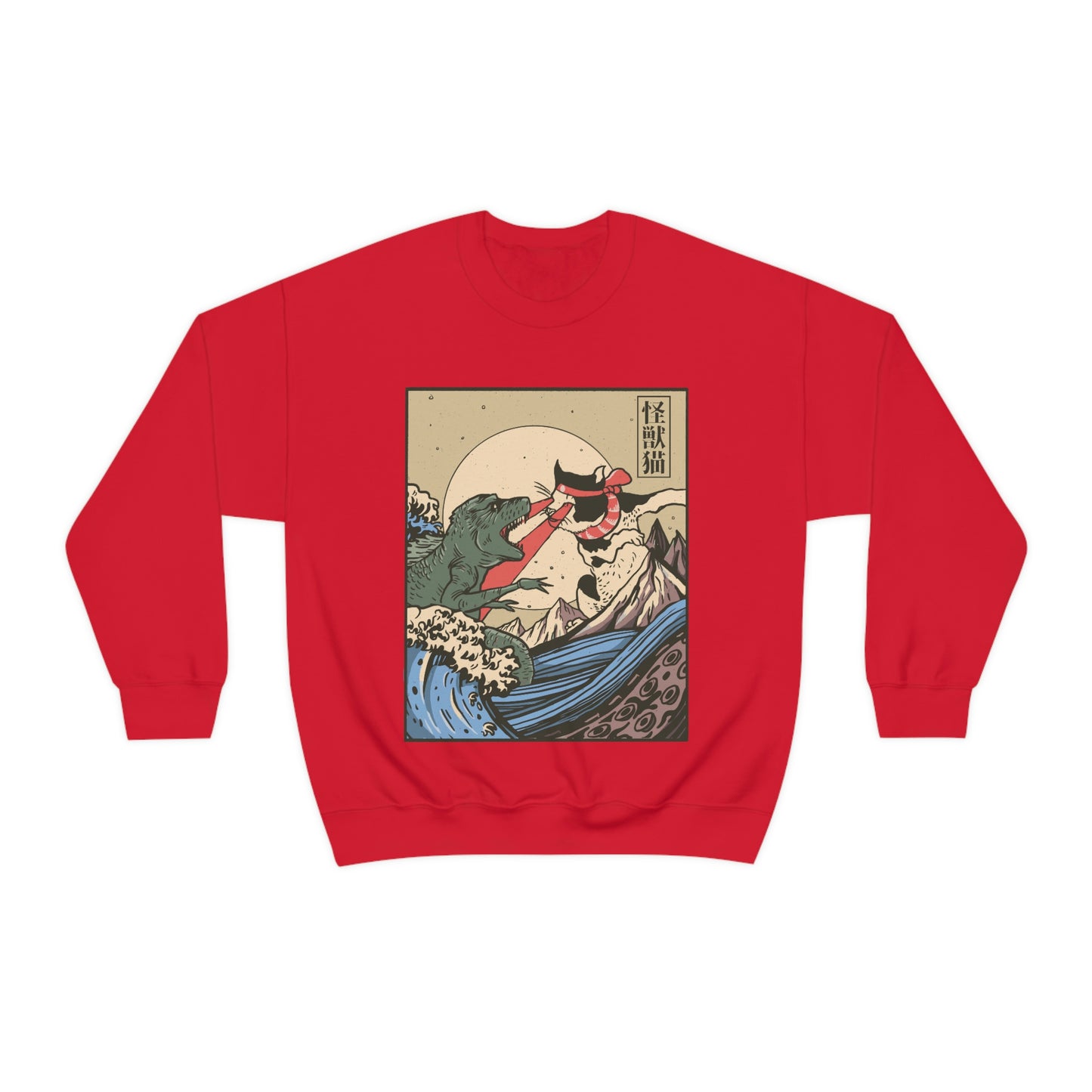 Indie Japanese Art Kaiju Vs Cat Sweatshirt