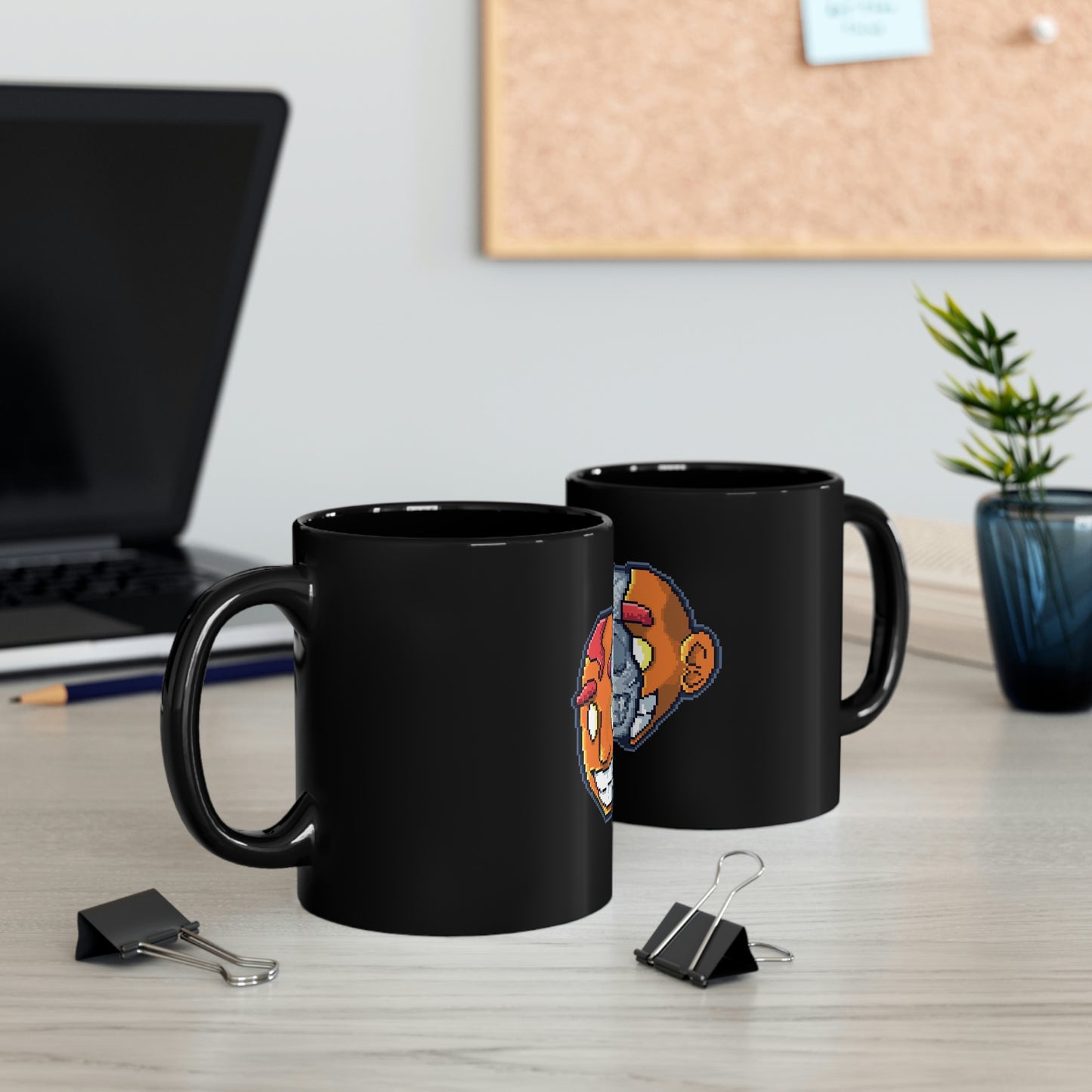 Pixel Split Skull 11oz Black Mug