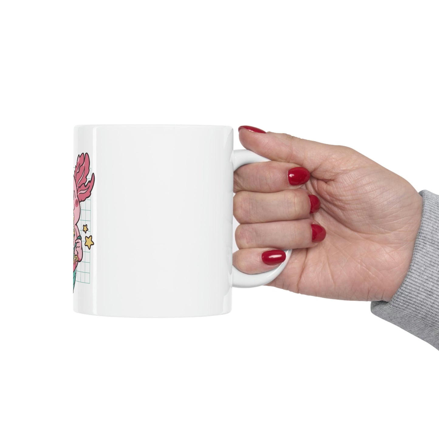 Cute Axolotl Eating Ramen Pastel Kawaii Aesthetic, Yami Kawaii, Japanese Aesthetic Otaku White Ceramic Mug 11oz