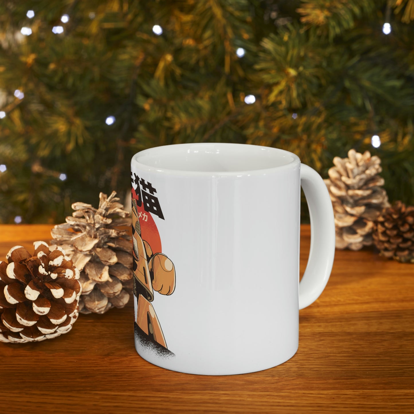 Kawaii Aesthetic Cute Cat Mecha White Ceramic Mug 11oz