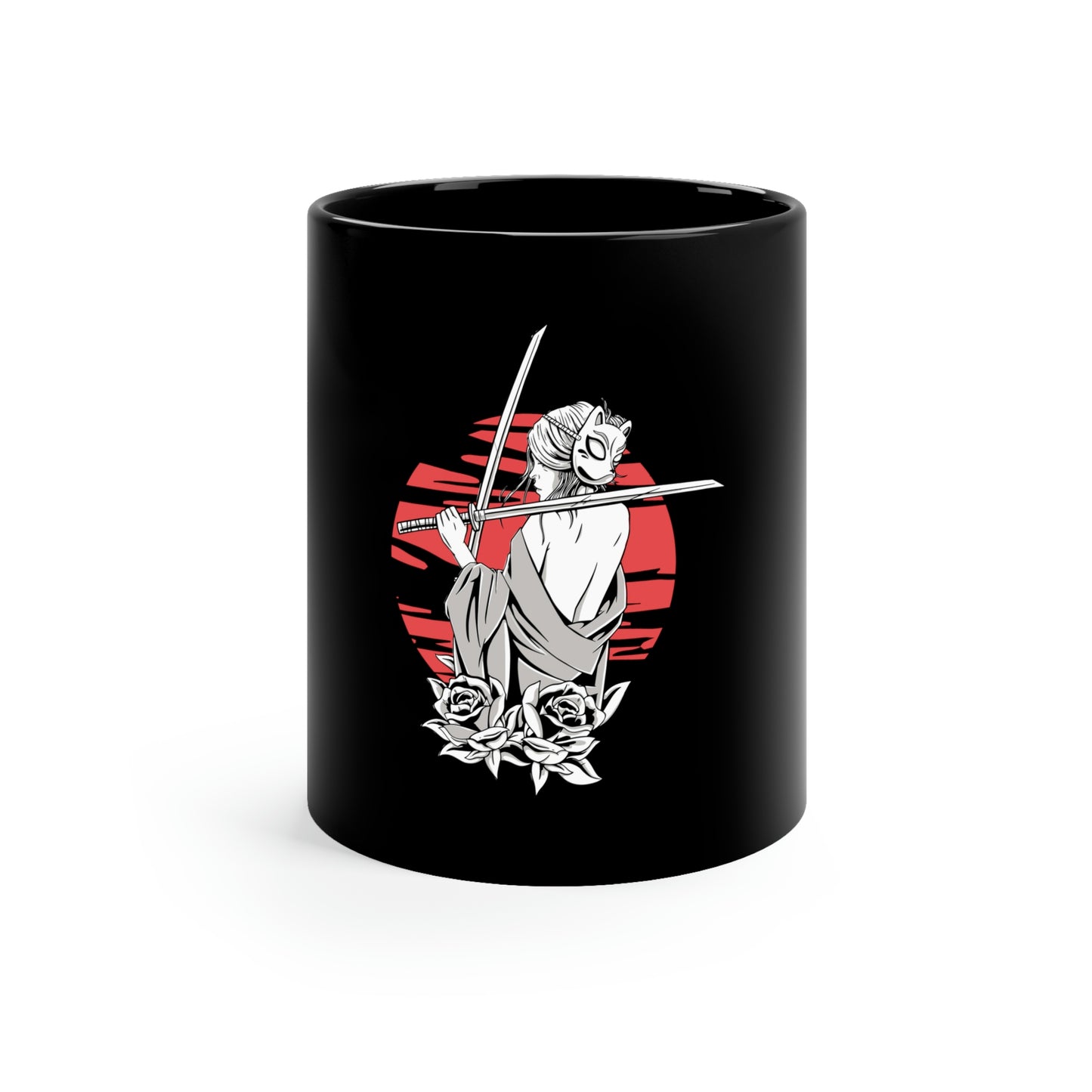 Japanese Aesthetic Samurai Girl 11oz Black Mug