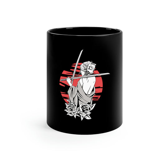 Japanese Aesthetic Samurai Girl 11oz Black Mug