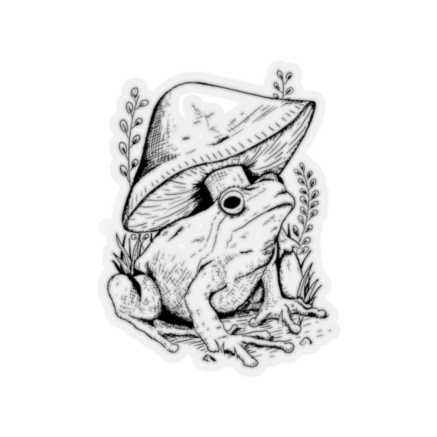 Cottagecore Aesthetic Mushrooms and Frog Hand Drawn Sticker
