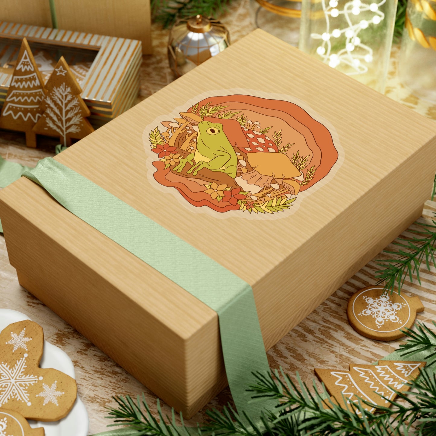 Cottagecore Aesthetic Mushrooms and Frog Sticker