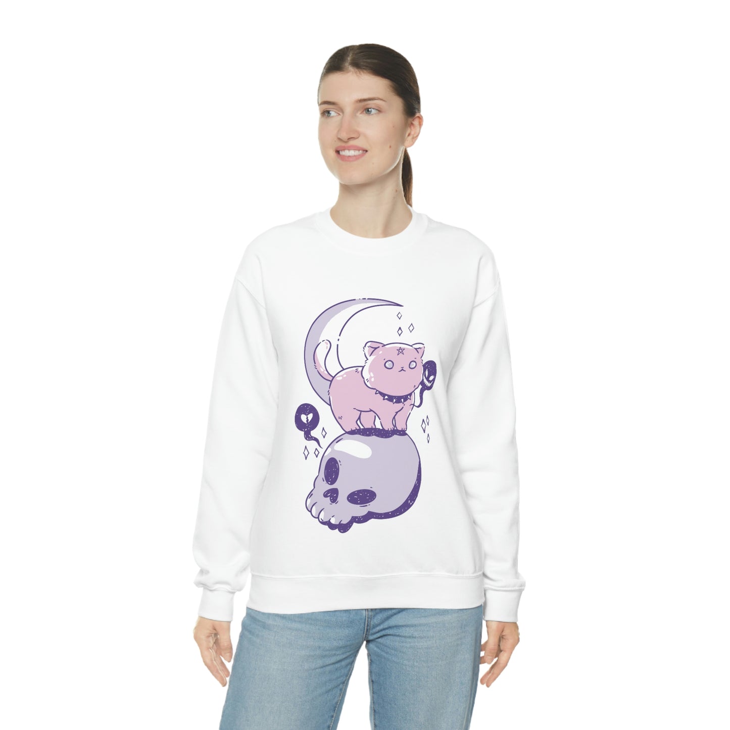 Pastel Goth Cat On Skull Goth Aesthetic Sweatshirt