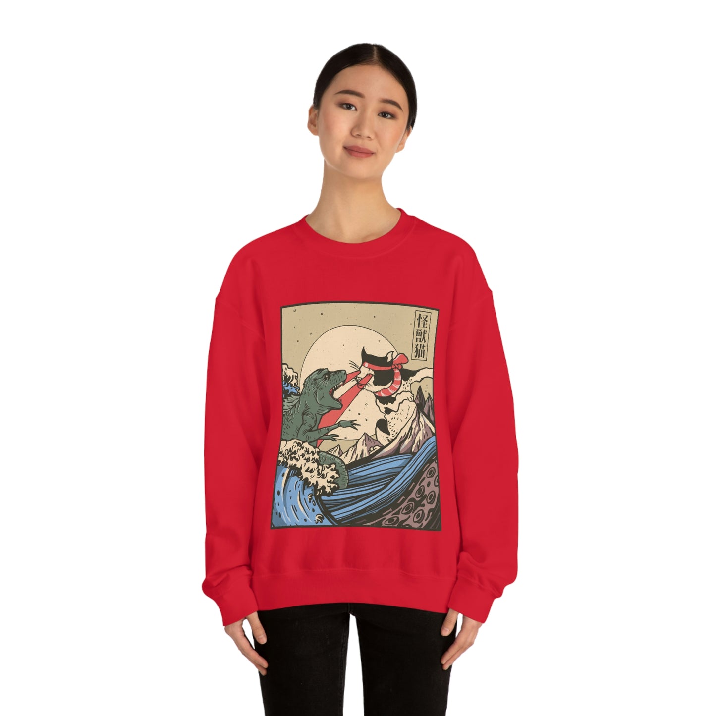 Indie Japanese Art Kaiju Vs Cat Sweatshirt