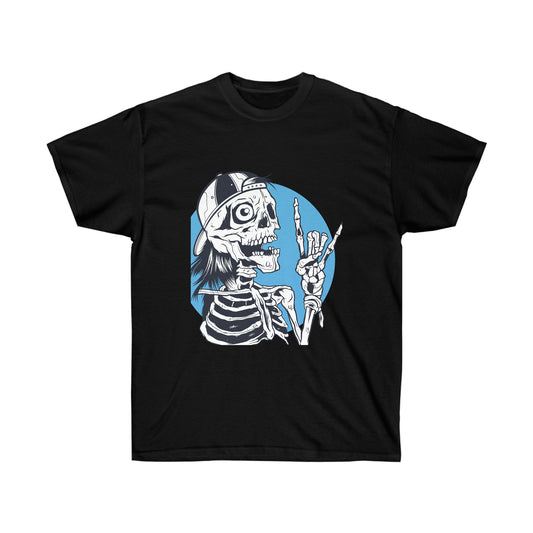 Skeleton Rock Sign Skater T-Shirt