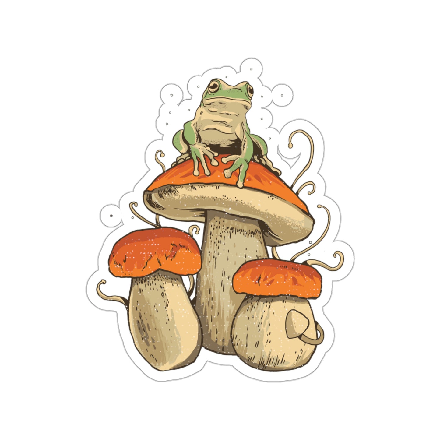 Cottagecore Aesthetic Mushrooms and Frog Sticker