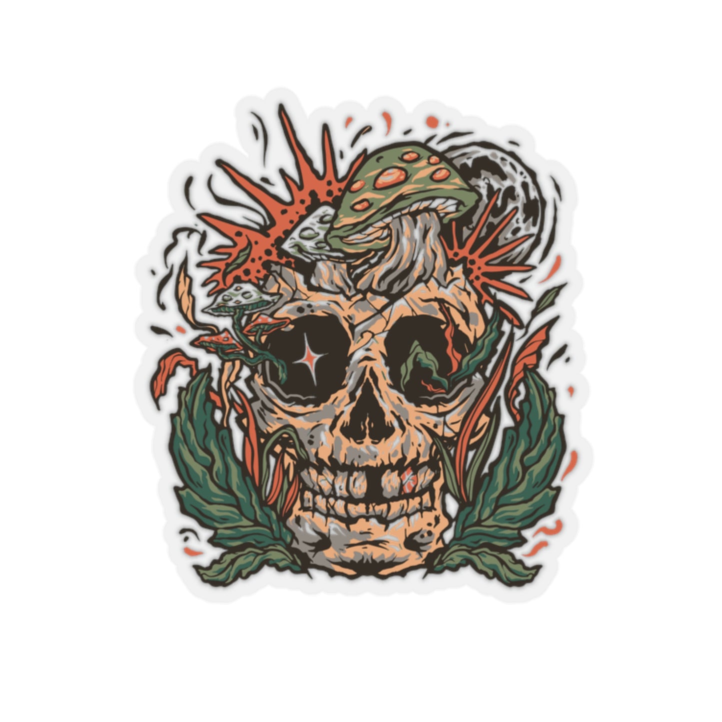 Cottagecore Skull and Mushrooms Floral Sticker
