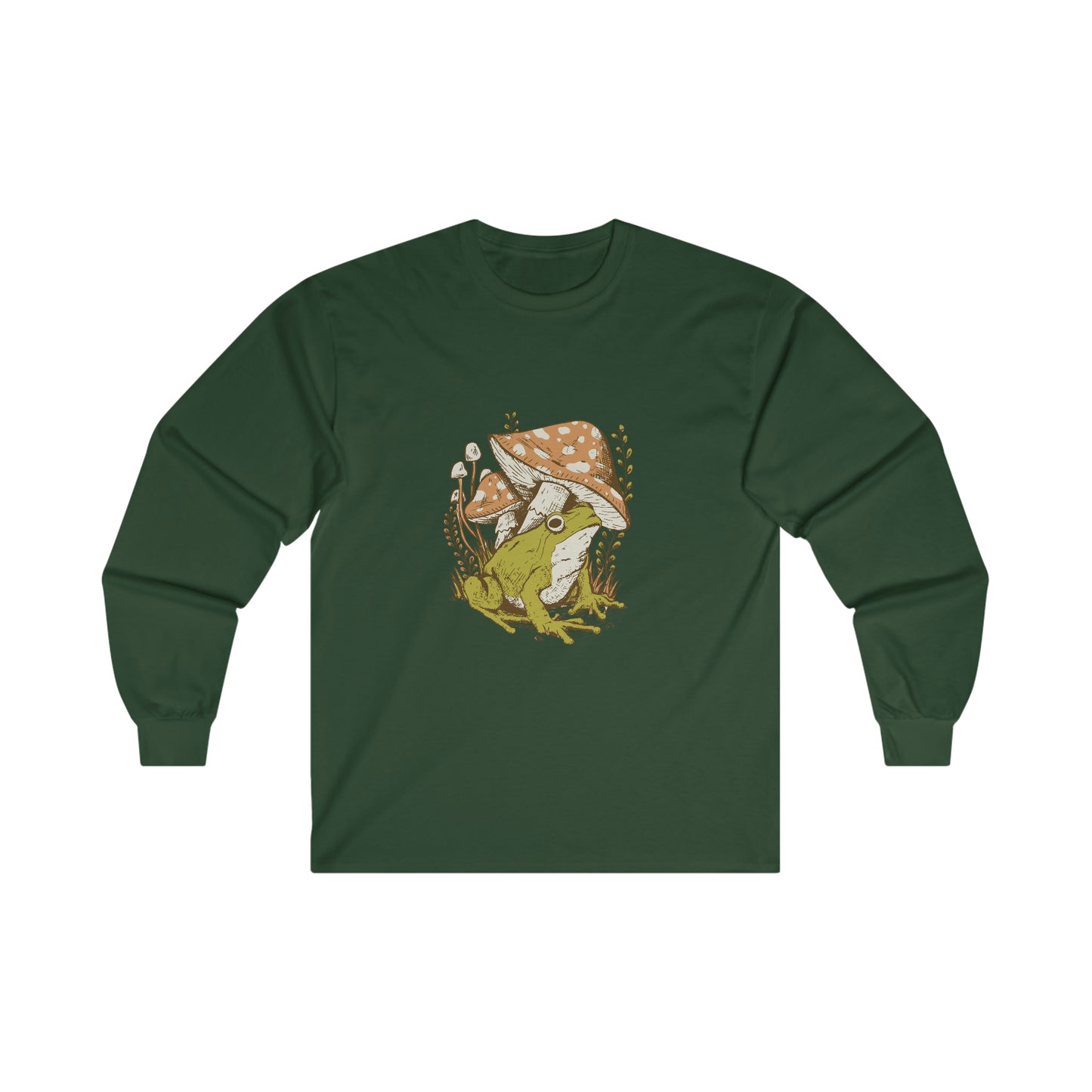 Cottagecore Aesthetic Mushrooms and Frog Long Sleeve Shirt
