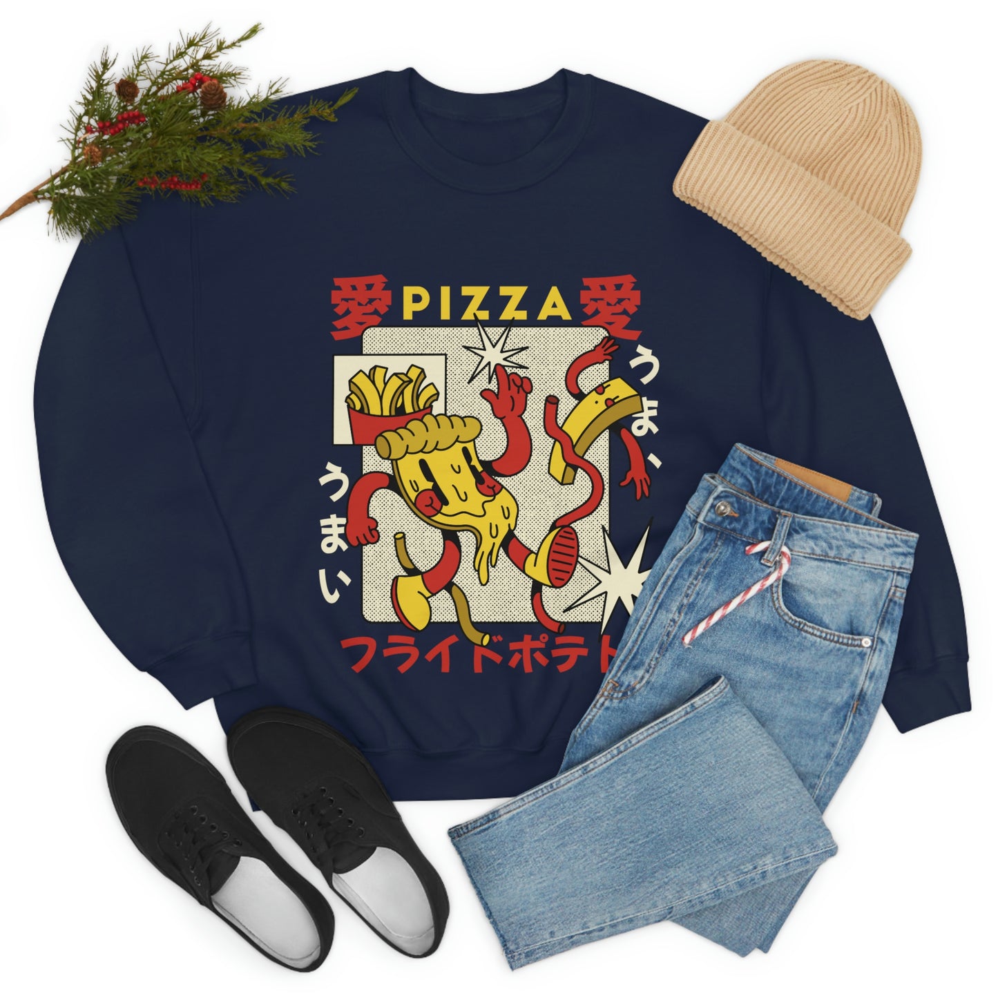 Japanese Aesthetic Pizza Cartoon Sweatshirt