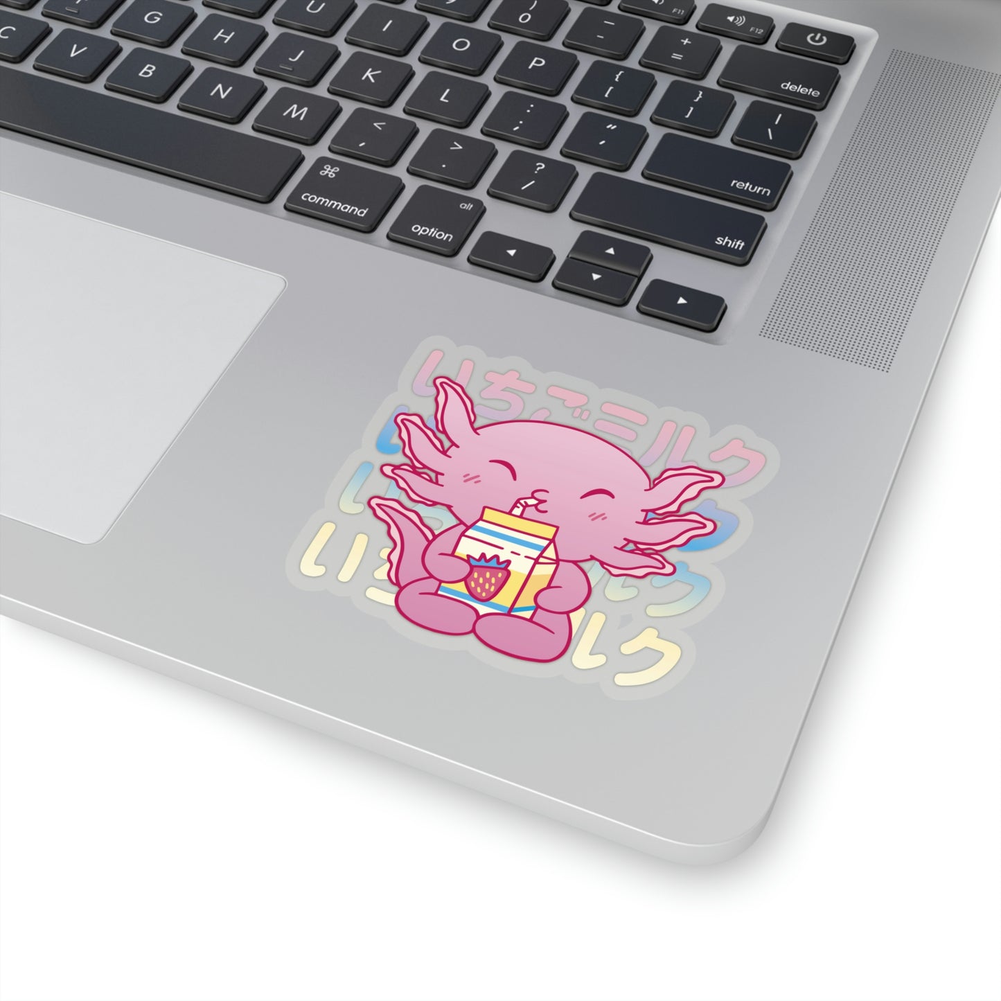 Cute Axolotl Drinking Strawberry Milk Pastel Kawaii Aesthetic, Yami Kawaii, Japanese Aesthetic Otaku Sticker