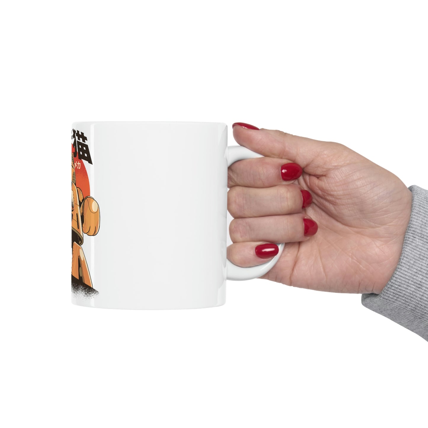 Kawaii Aesthetic Cute Cat Mecha White Ceramic Mug 11oz