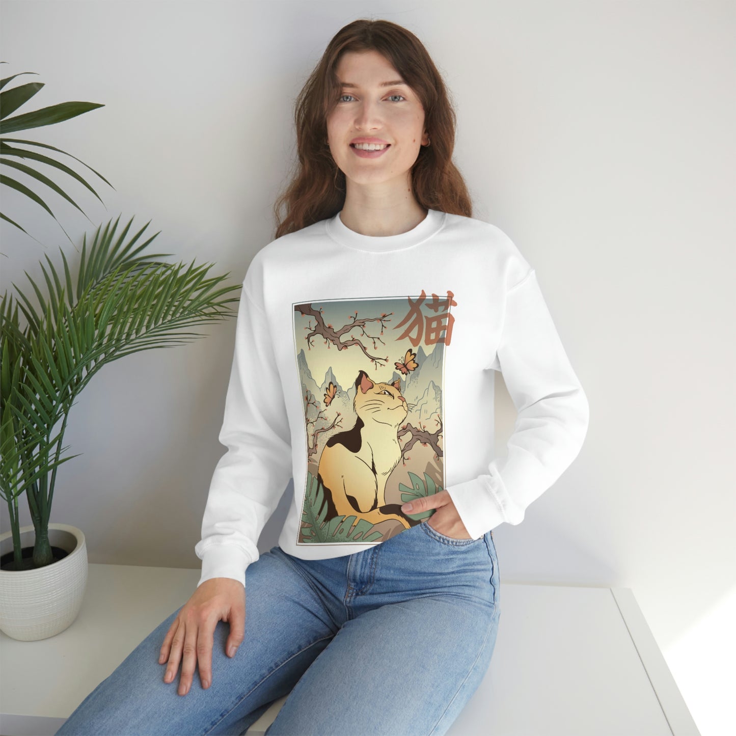 Indie Japanese Art Retro, Japanese Aesthetic Cat Sweatshirt