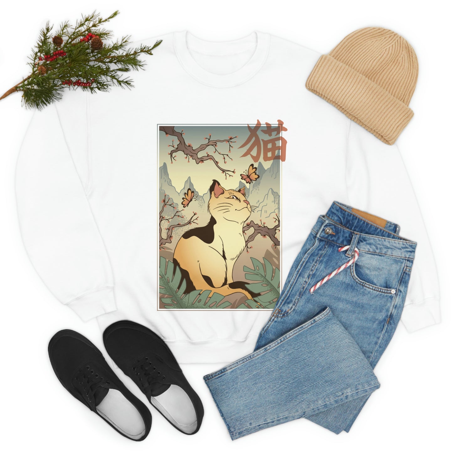 Indie Japanese Art Retro, Japanese Aesthetic Cat Sweatshirt
