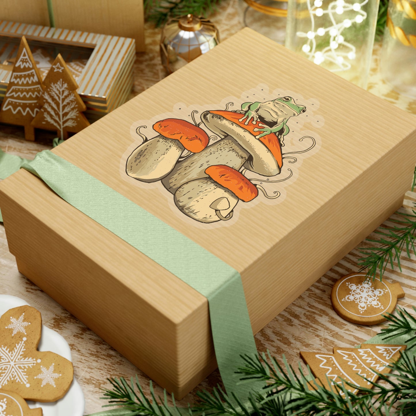 Cottagecore Aesthetic Mushrooms and Frog Sticker