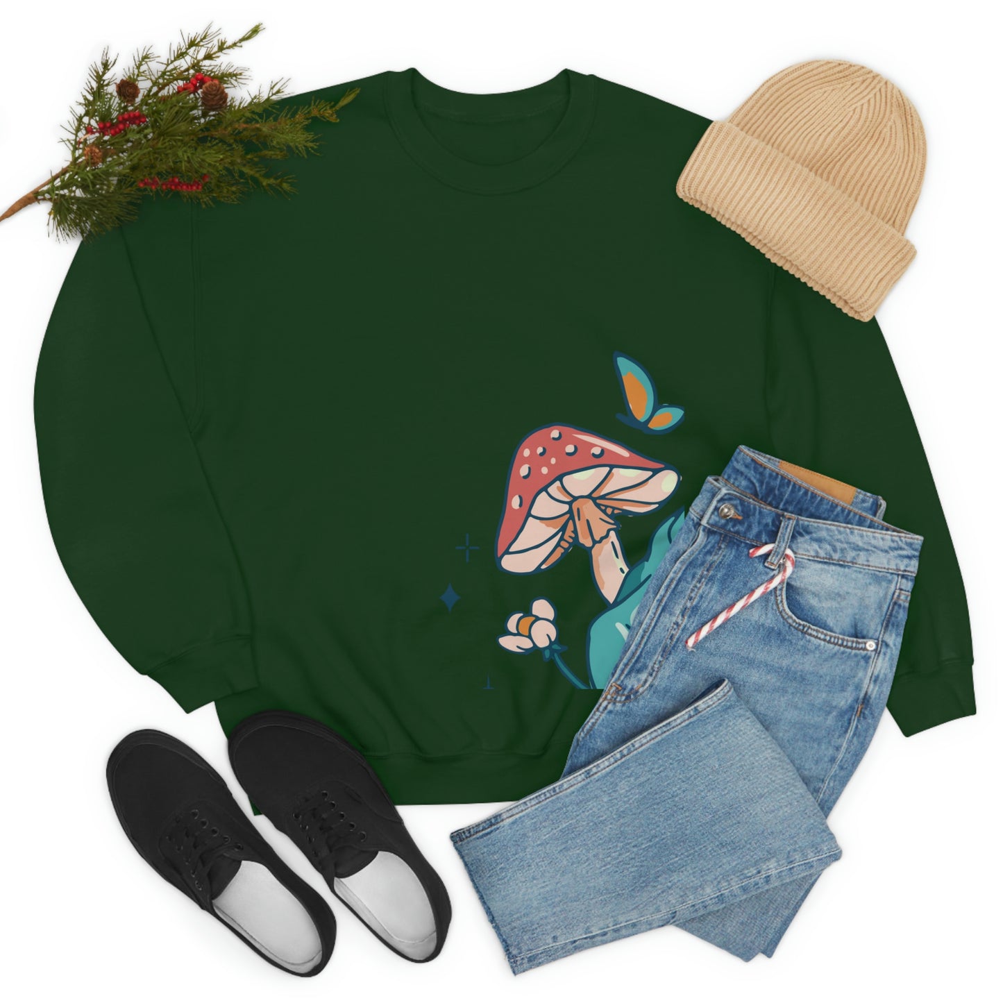 Cottagecore Aesthetic Mushrooms and Frog Sweatshirt
