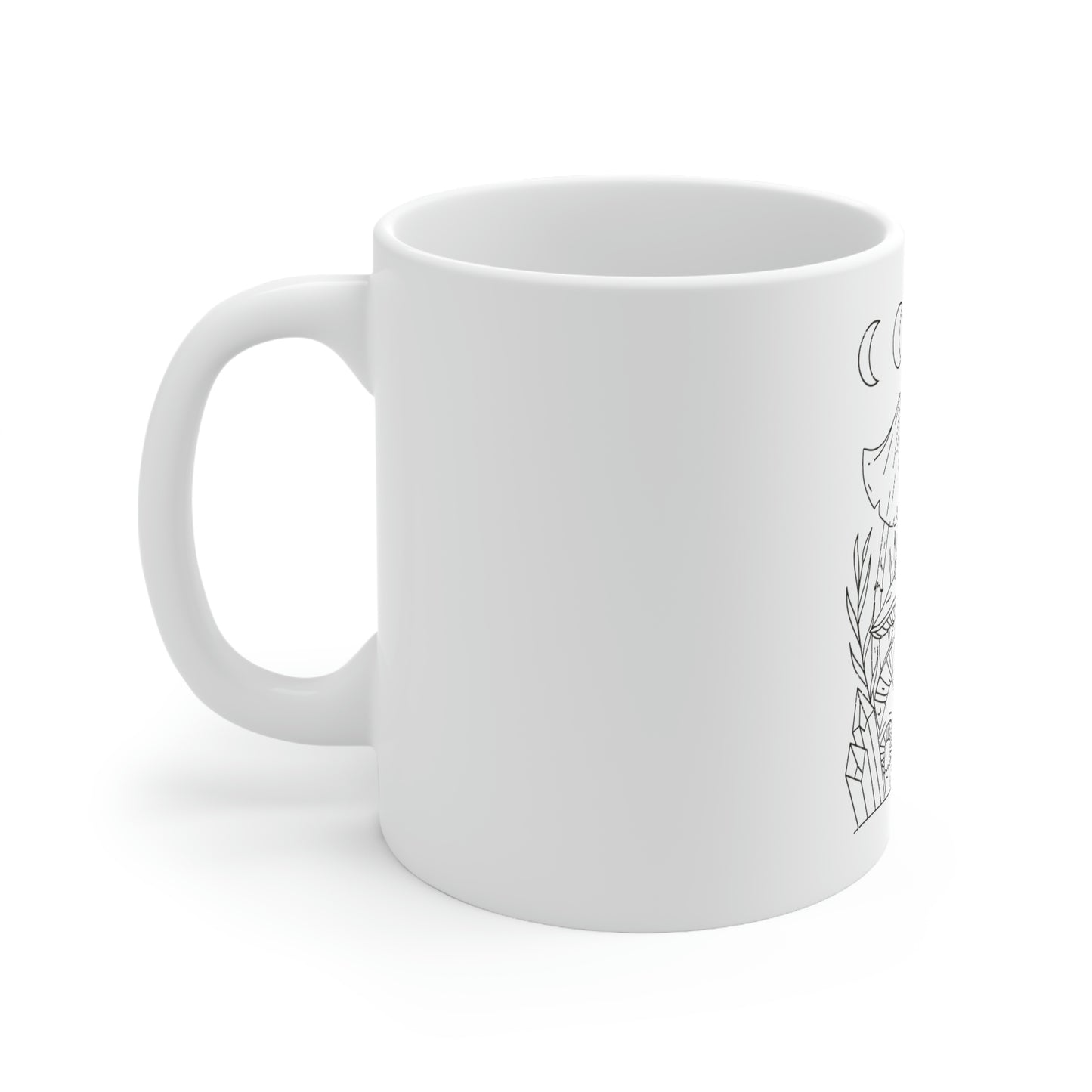 Cottagecore Mushroom Moon Phases Line Art White Mug