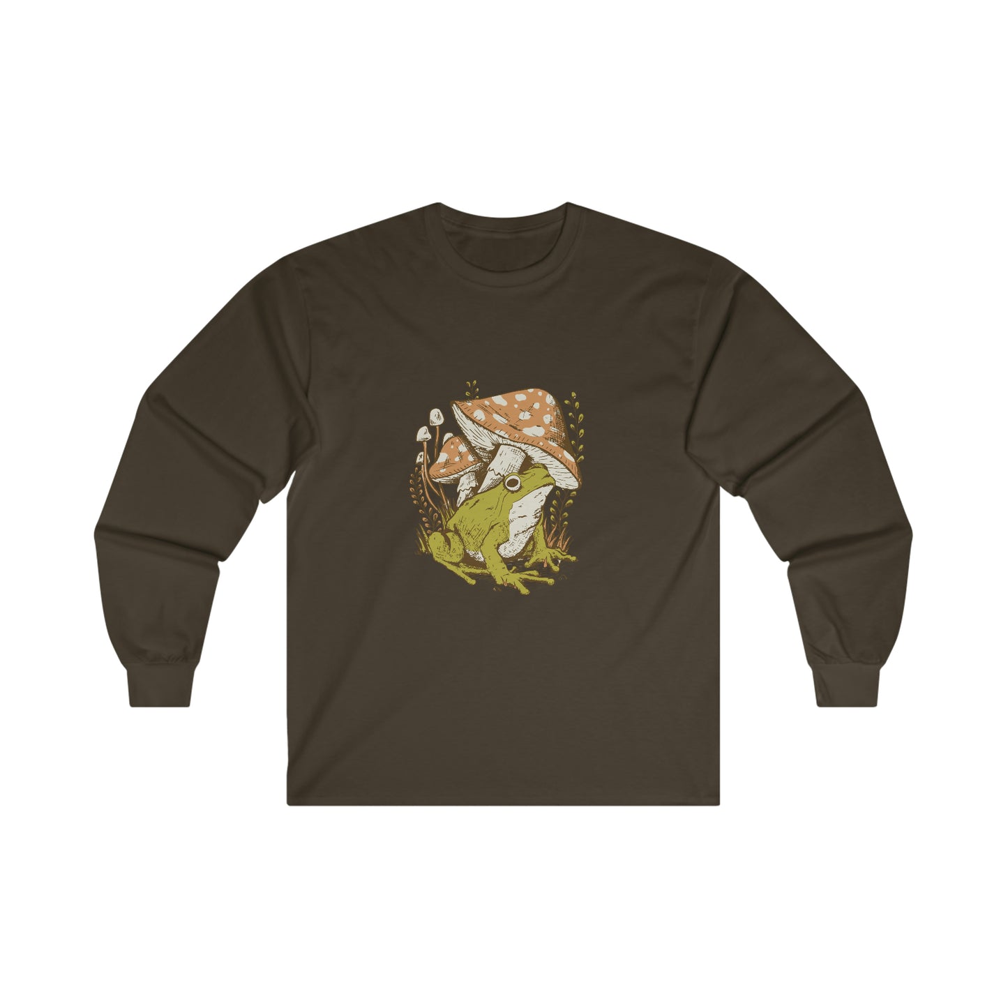 Cottagecore Aesthetic Mushrooms and Frog Long Sleeve Shirt