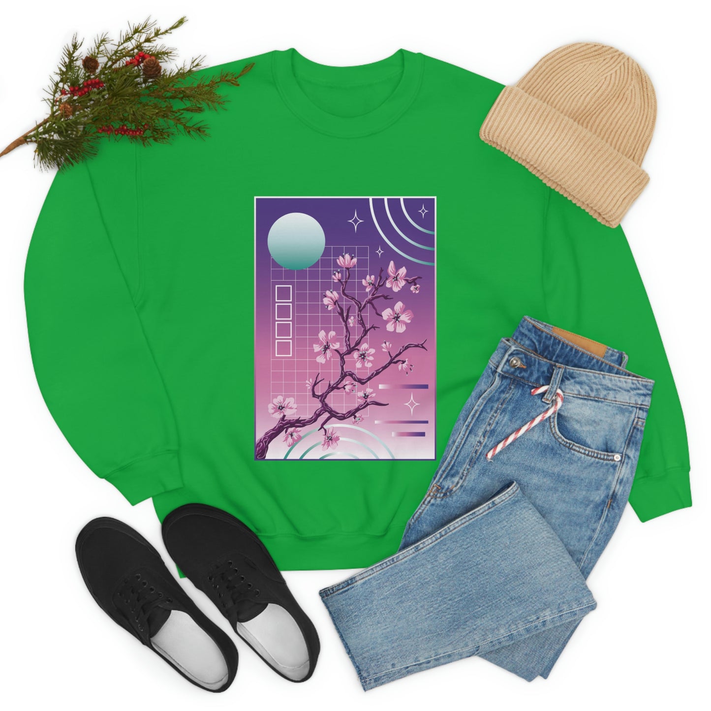 Indie Japanese Art, Japan Streeetwear Retro, Japanese Aesthetic Blossom Sweatshirt