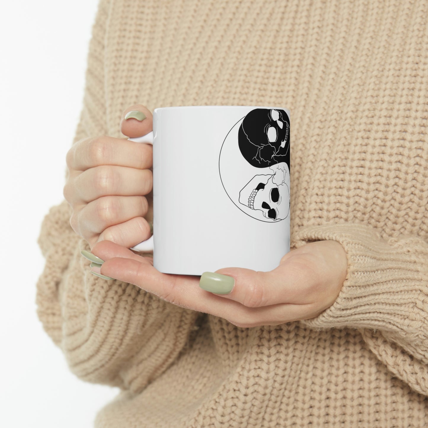 Ying Yang Skulls, Goth Aesthetic White Ceramic Mug