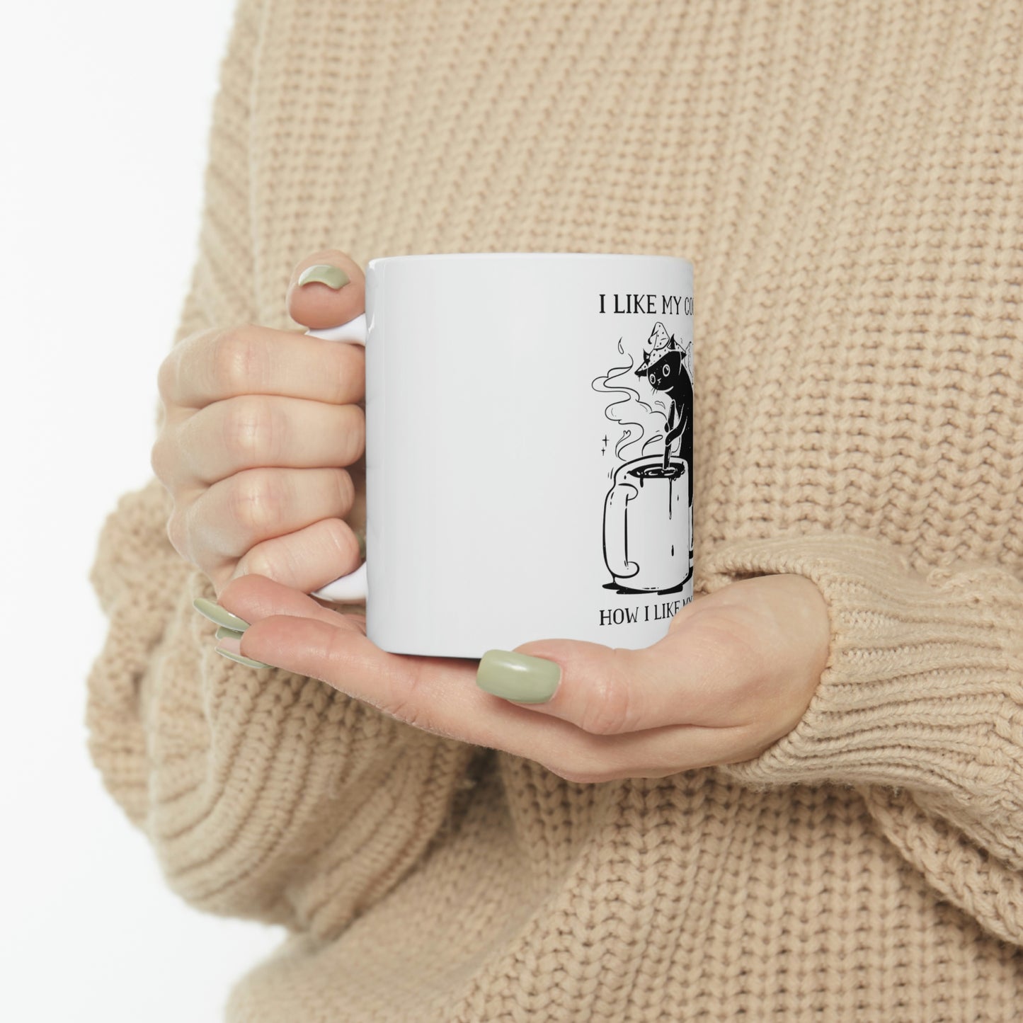 I Like My Coffee How I Like My Magic Cat Goth Aesthetic White Ceramic Mug