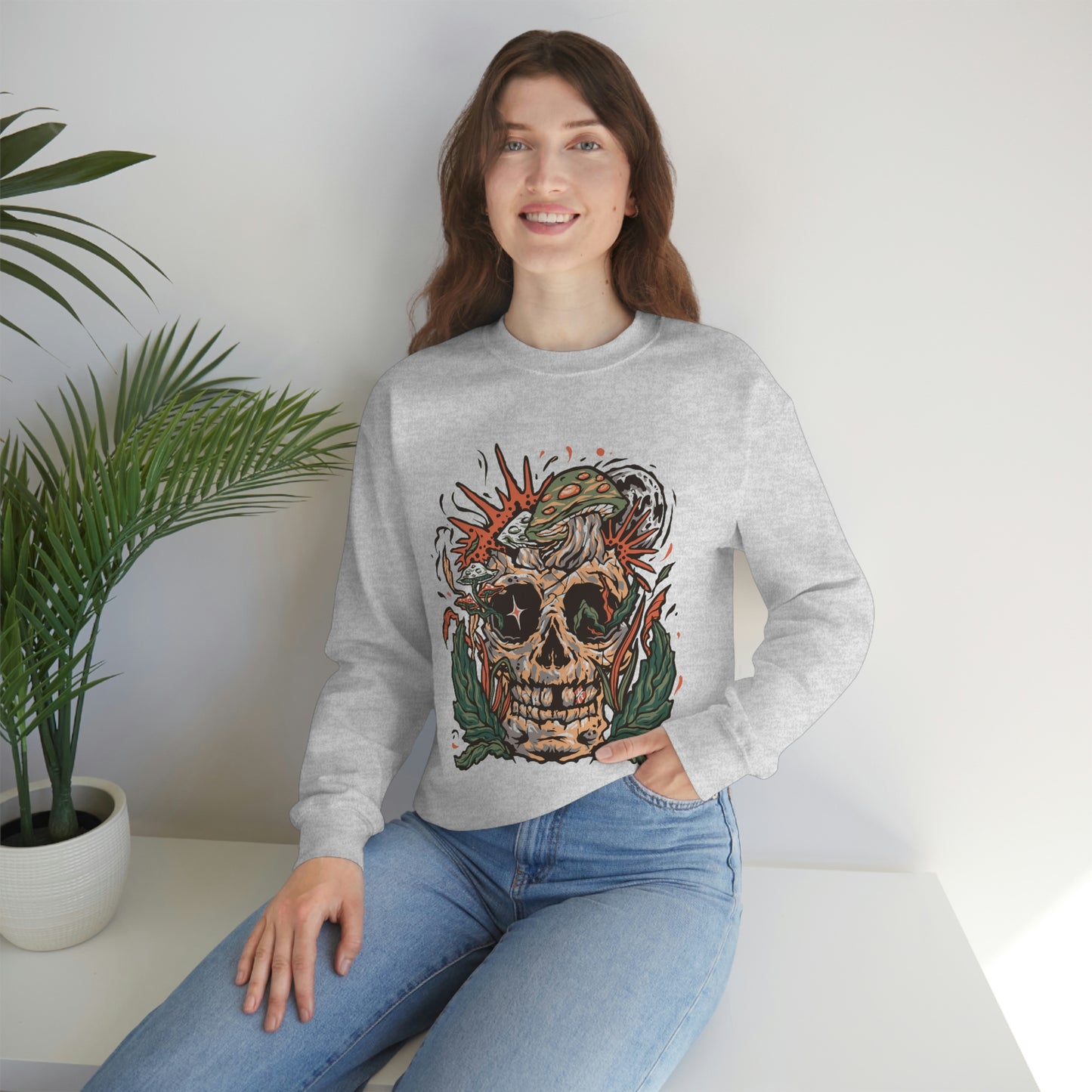 Cottagecore Skull and Mushrooms Floral Sweatshirt
