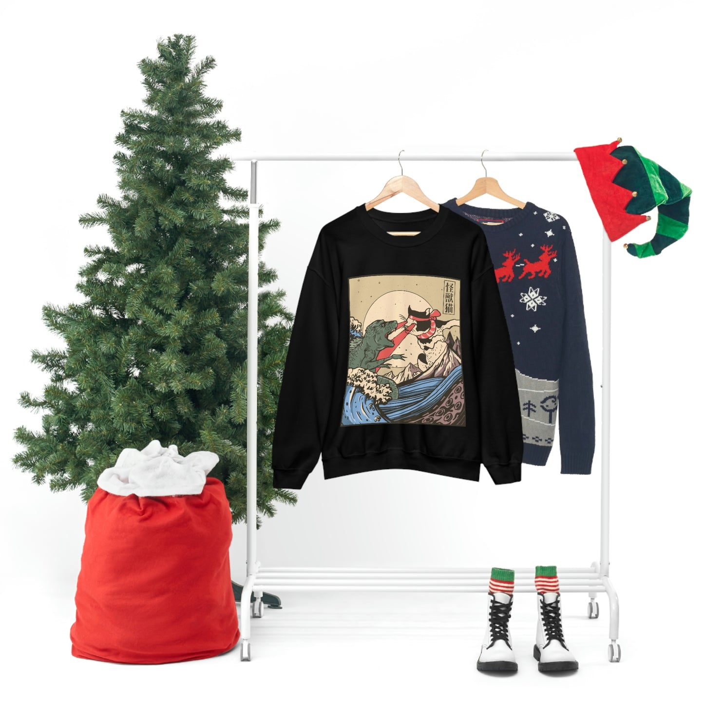 Indie Japanese Art Kaiju Vs Cat Sweatshirt