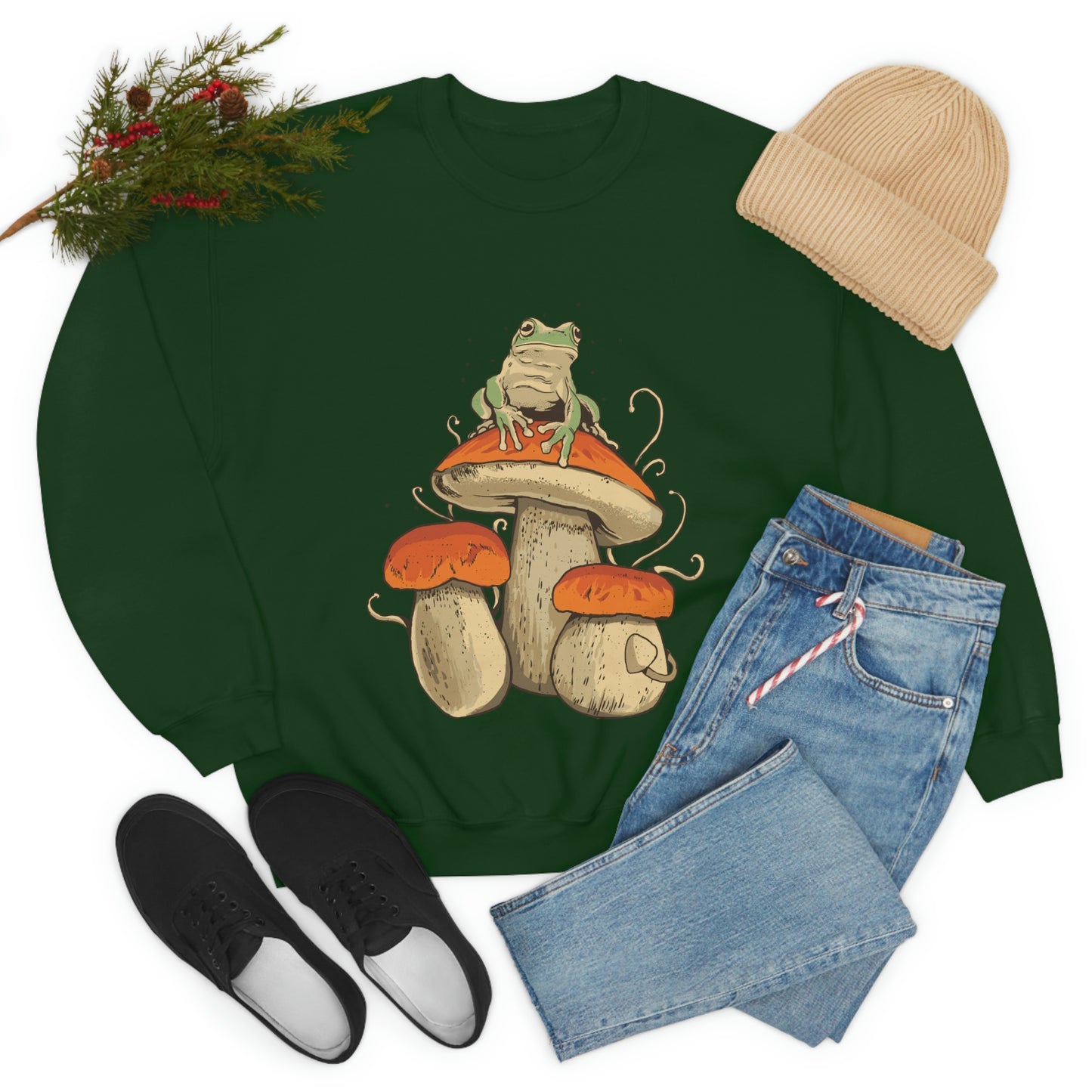 Cottagecore Aesthetic Mushrooms and Frog Sweatshirt