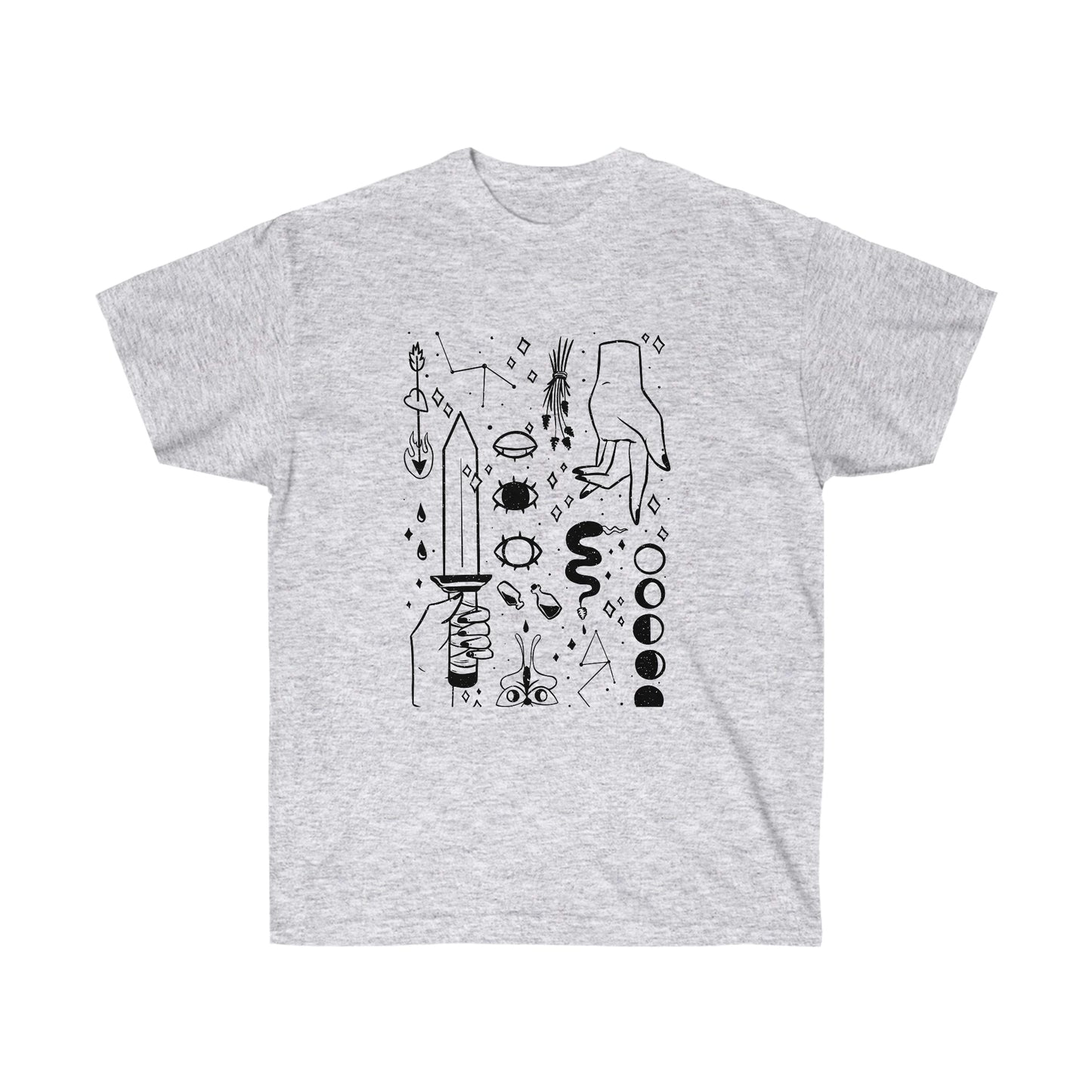 Magic Elements Line Art, Goth Aesthetic T-Shirt