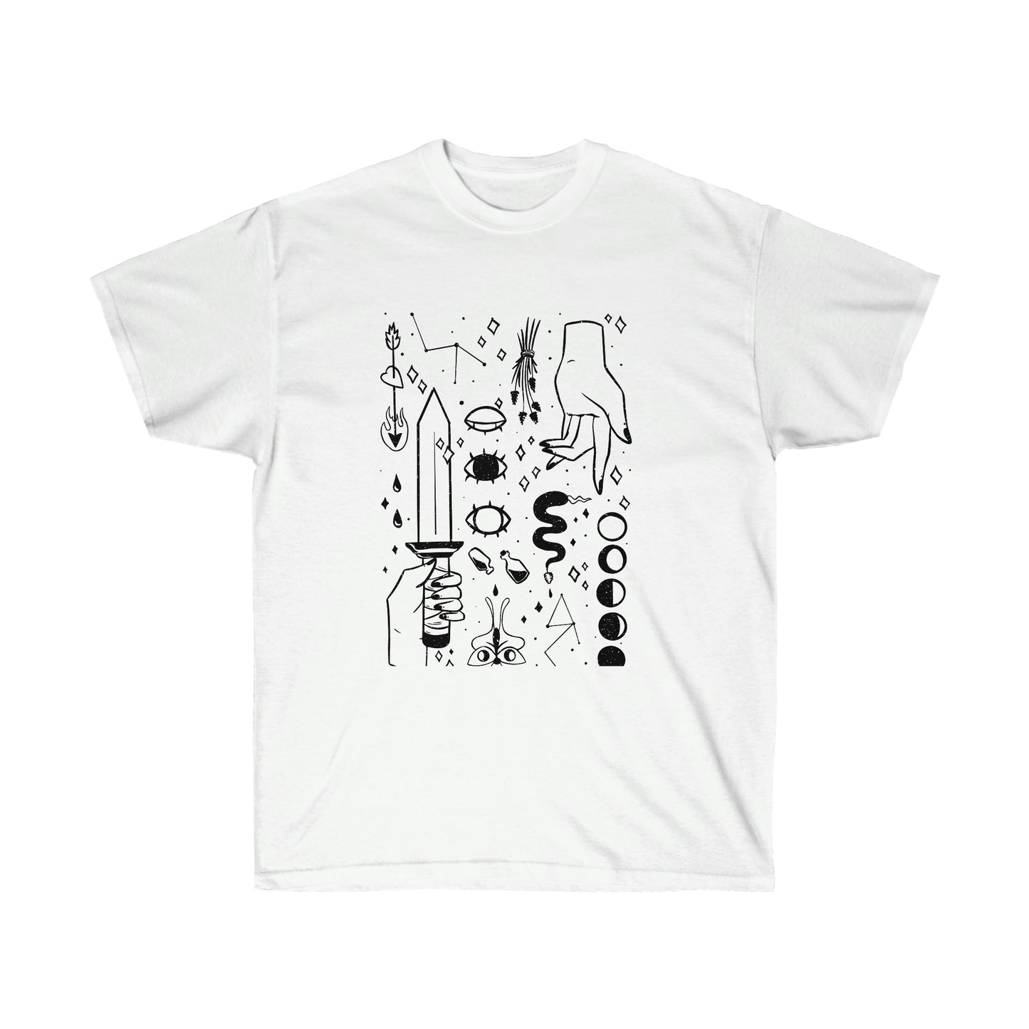 Magic Elements Line Art, Goth Aesthetic T-Shirt
