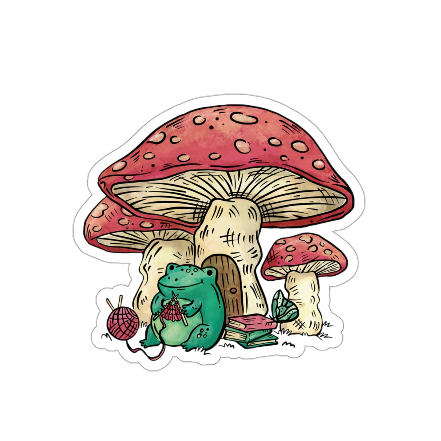 Cottagecore Aesthetic Mushrooms and Frog Cartoon Sticker