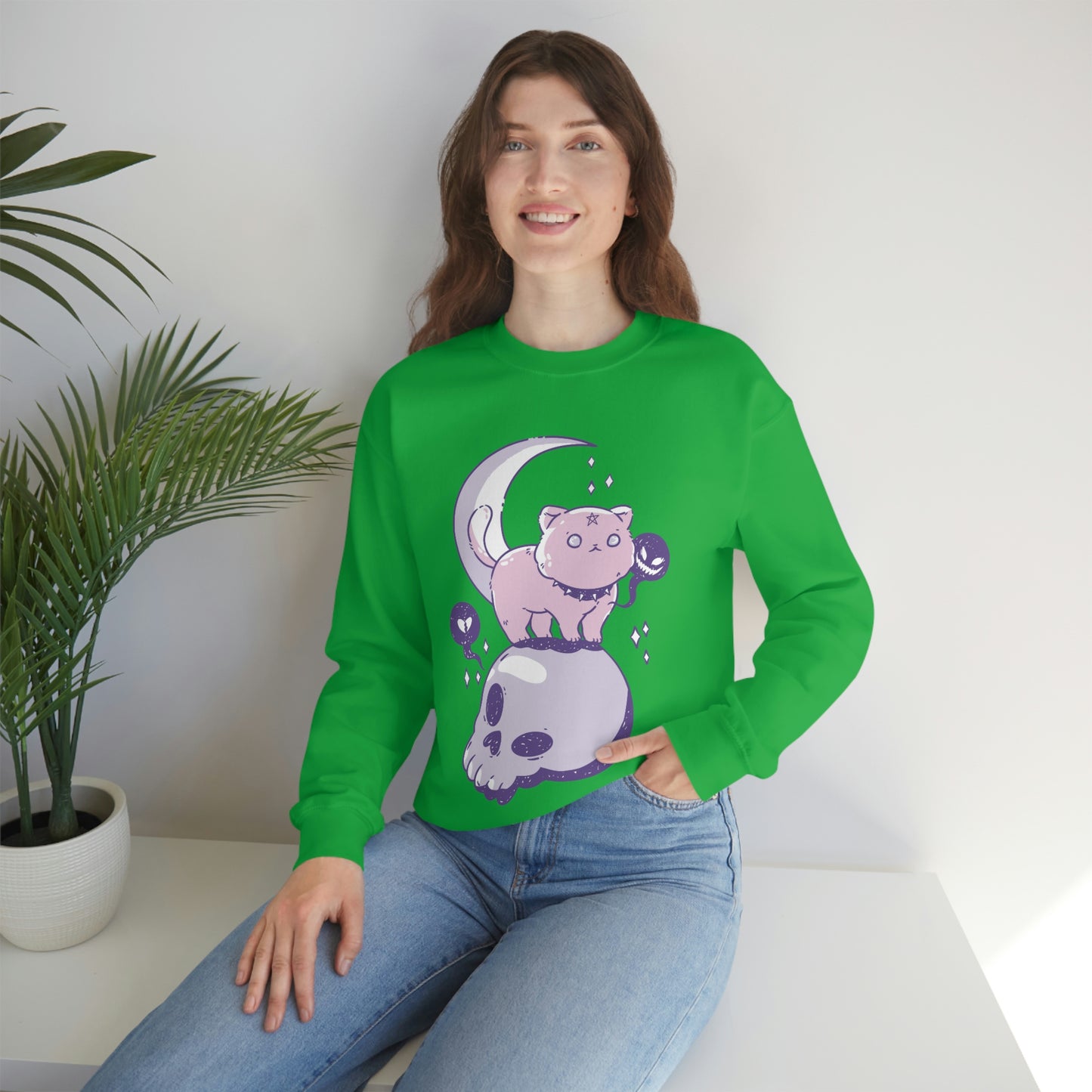 Pastel Goth Cat On Skull Goth Aesthetic Sweatshirt