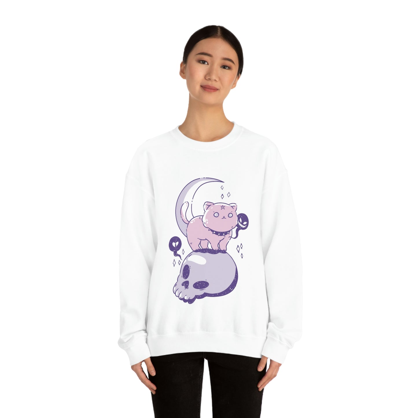 Pastel Goth Cat On Skull Goth Aesthetic Sweatshirt