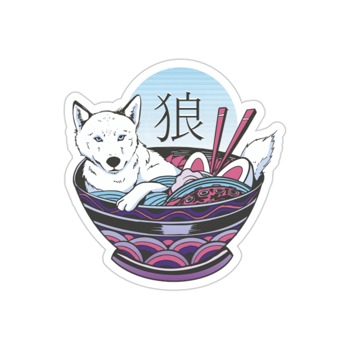 Retrowave Wolf In Ramen, Vaporwave Sticker