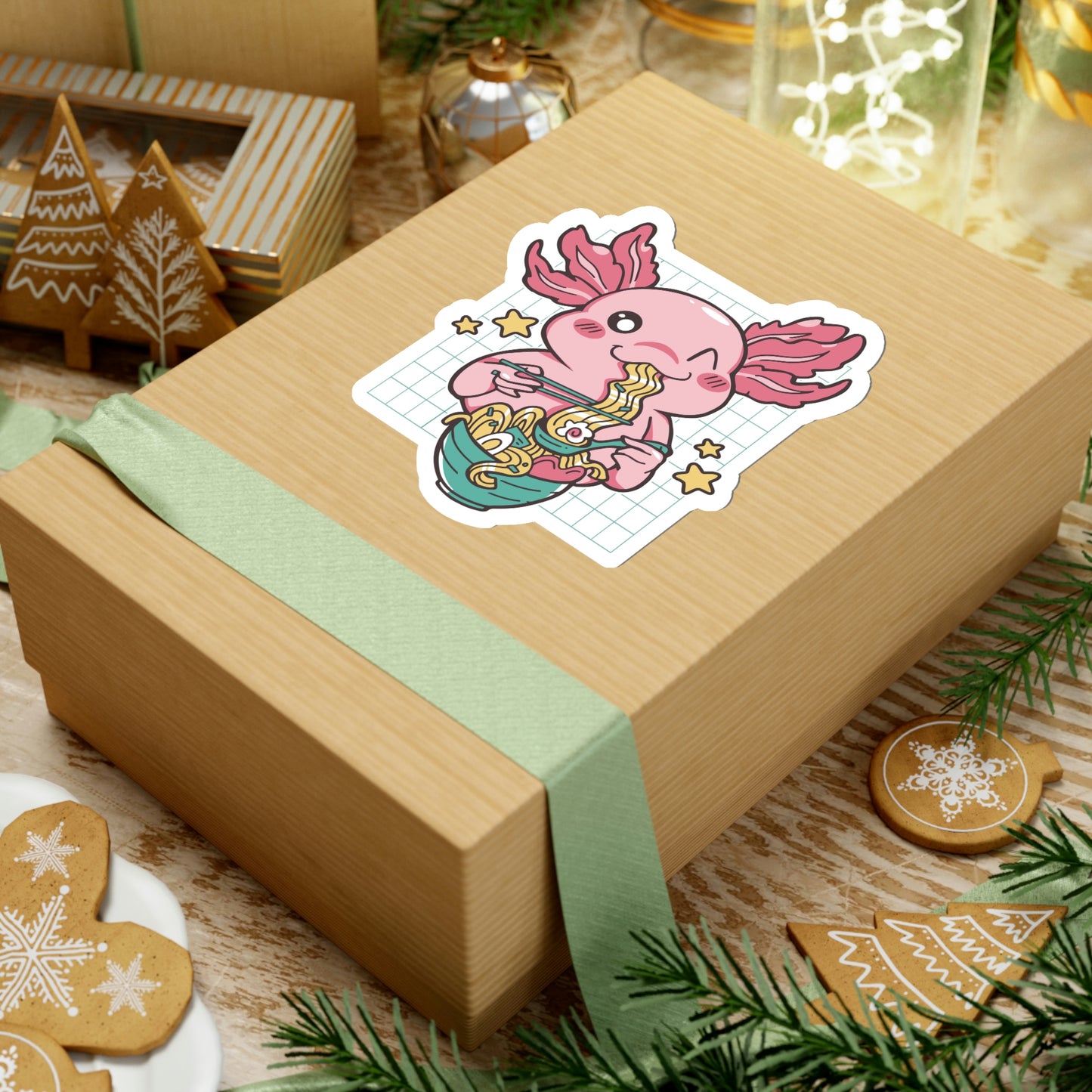 Cute Axolotl Eating Ramen Pastel Kawaii Aesthetic, Yami Kawaii, Japanese Aesthetic Otaku Sticker