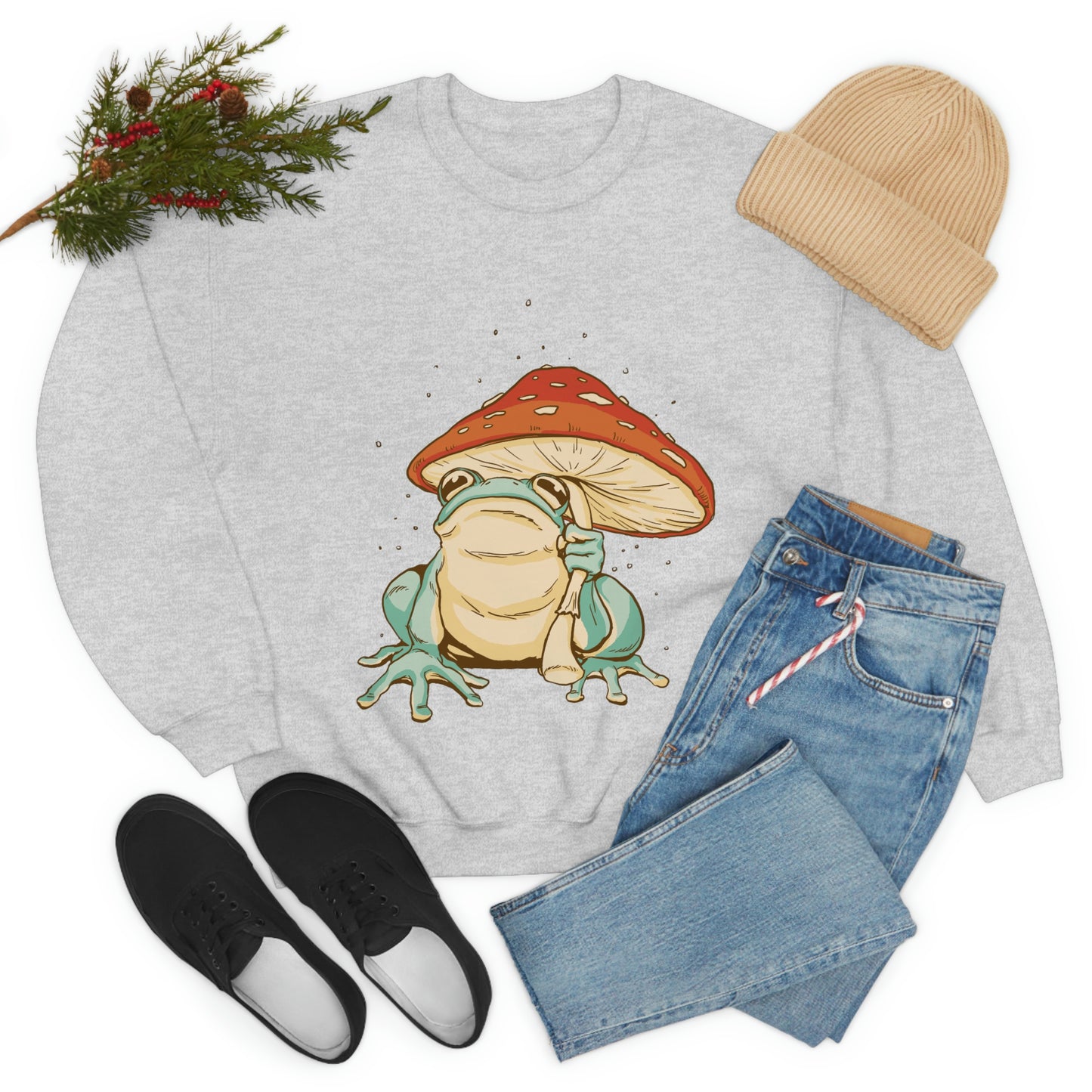 Cottagecore Aesthetic Mushrooms and Frog Sweatshirt