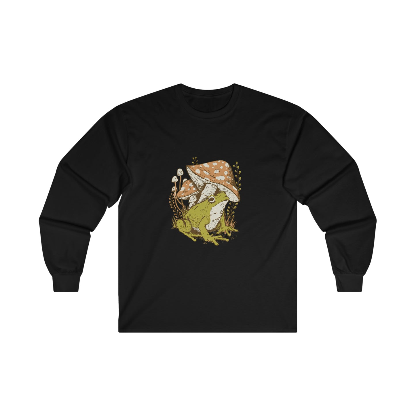 Cottagecore Aesthetic Mushrooms and Frog Long Sleeve Shirt