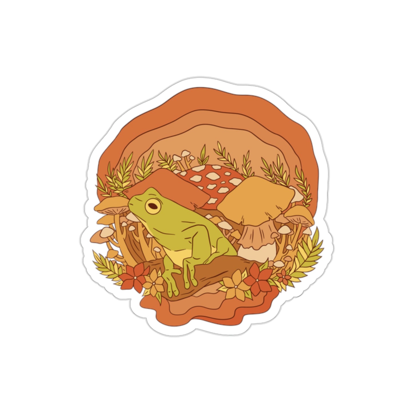 Cottagecore Aesthetic Mushrooms and Frog Sticker