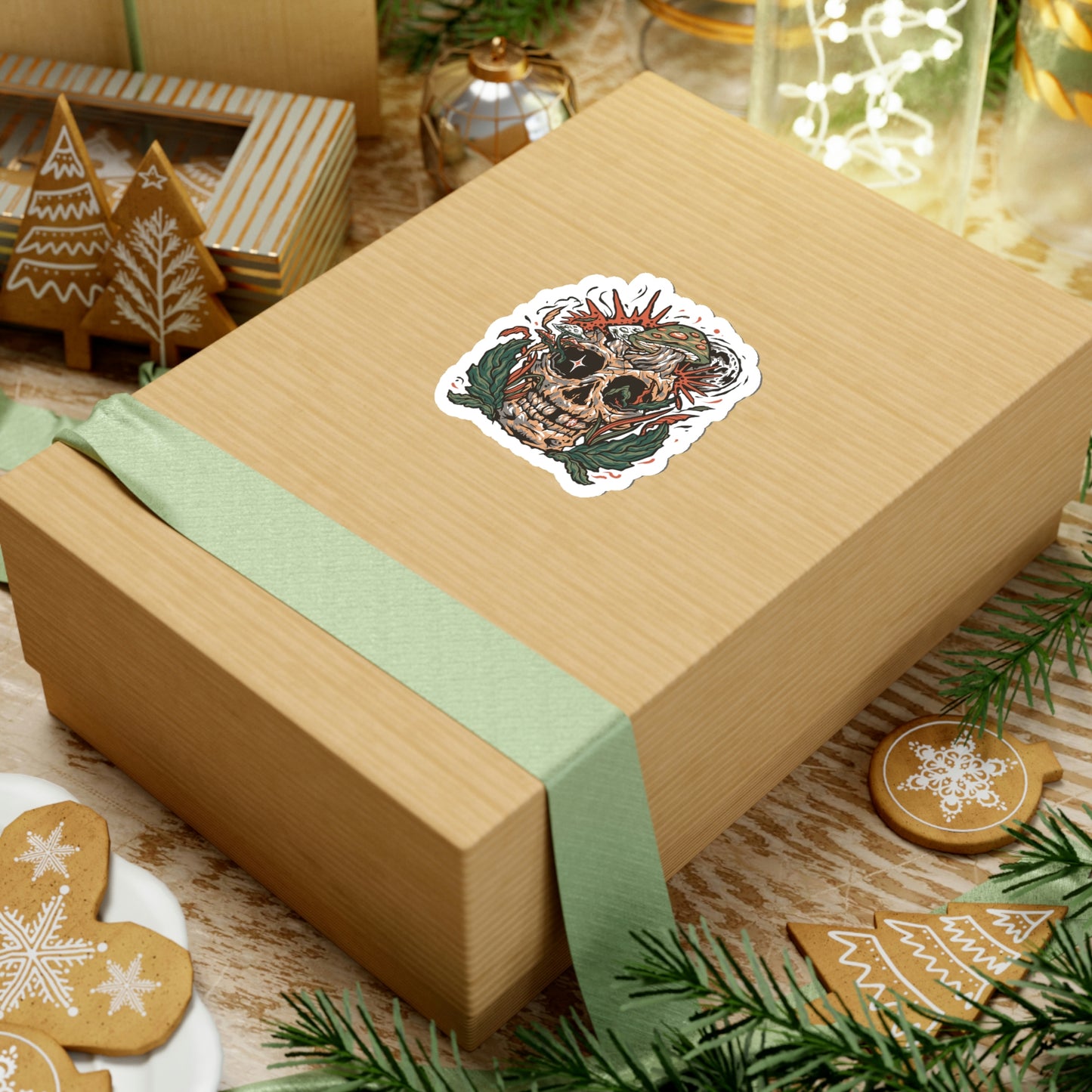 Cottagecore Skull and Mushrooms Floral Sticker