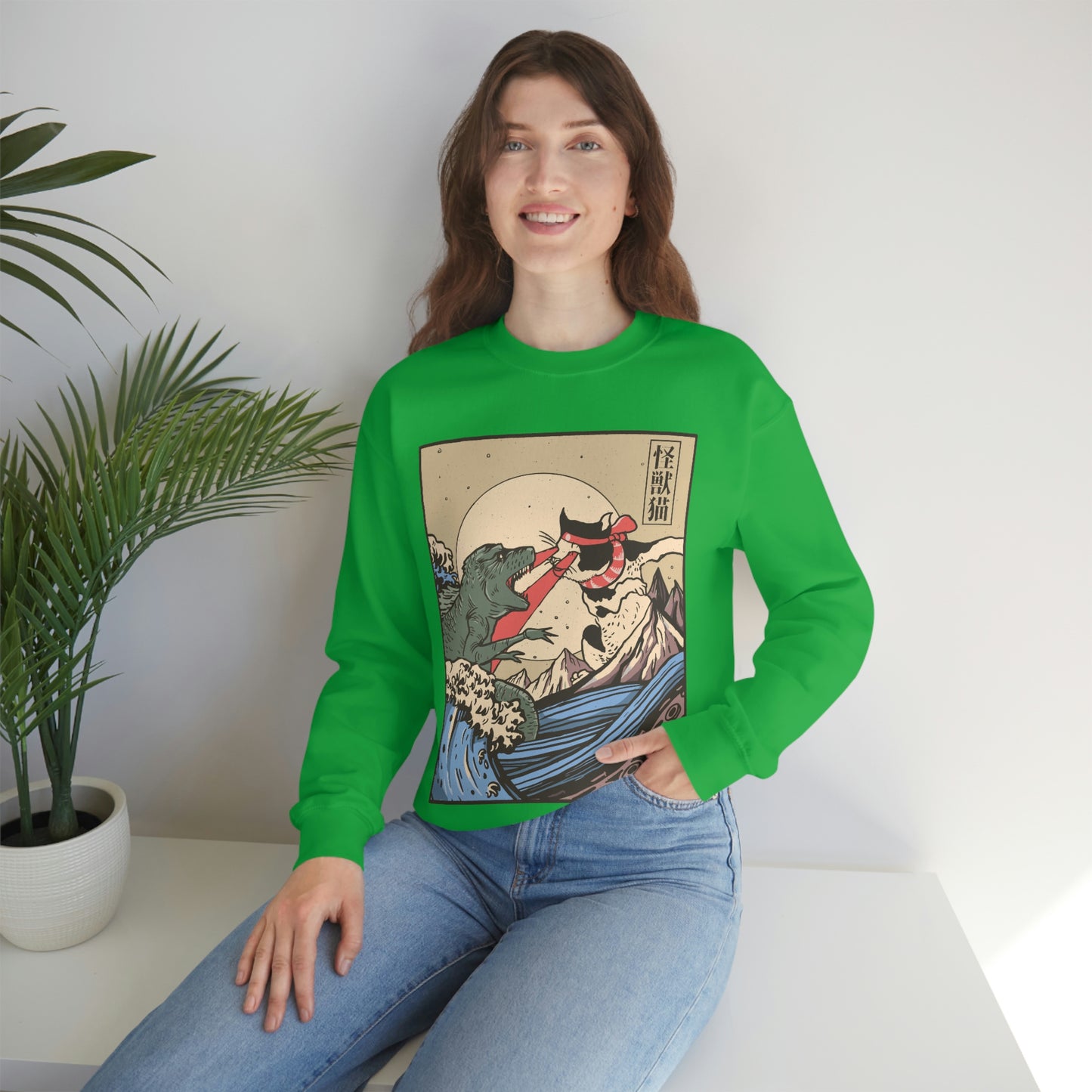 Indie Japanese Art Kaiju Vs Cat Sweatshirt