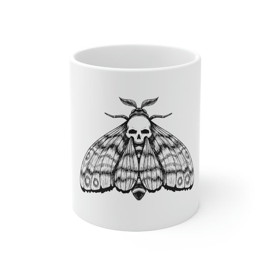 Ink Moth Skull White Ceramic Mug