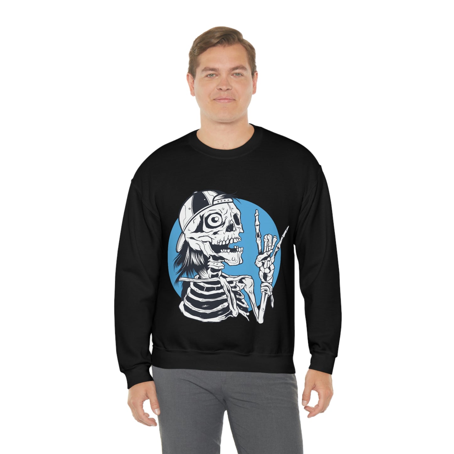 Skeleton Rock Sign Skater Sweatshirt