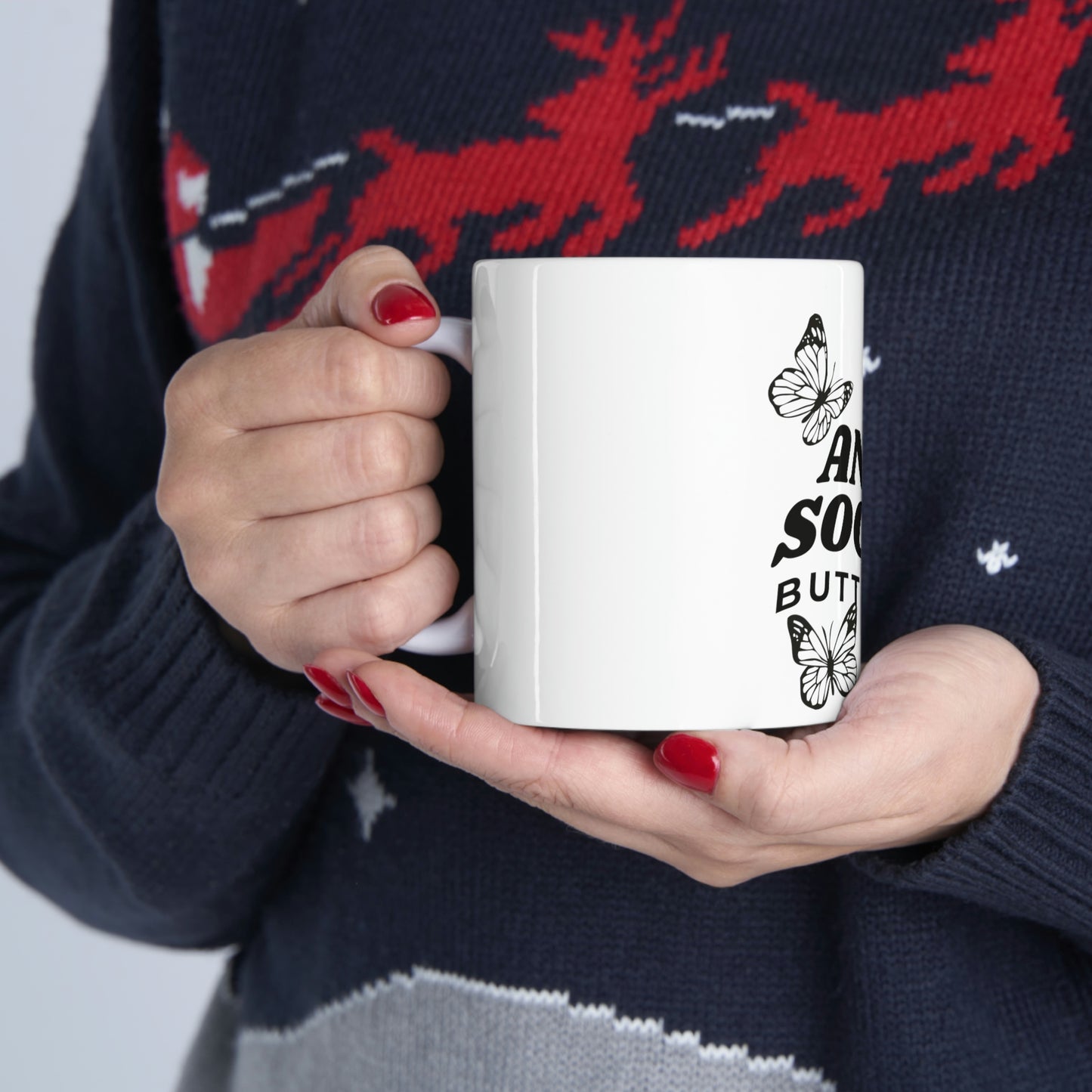 Anti Social Butterfly, Goth Aesthetic White Ceramic Mug